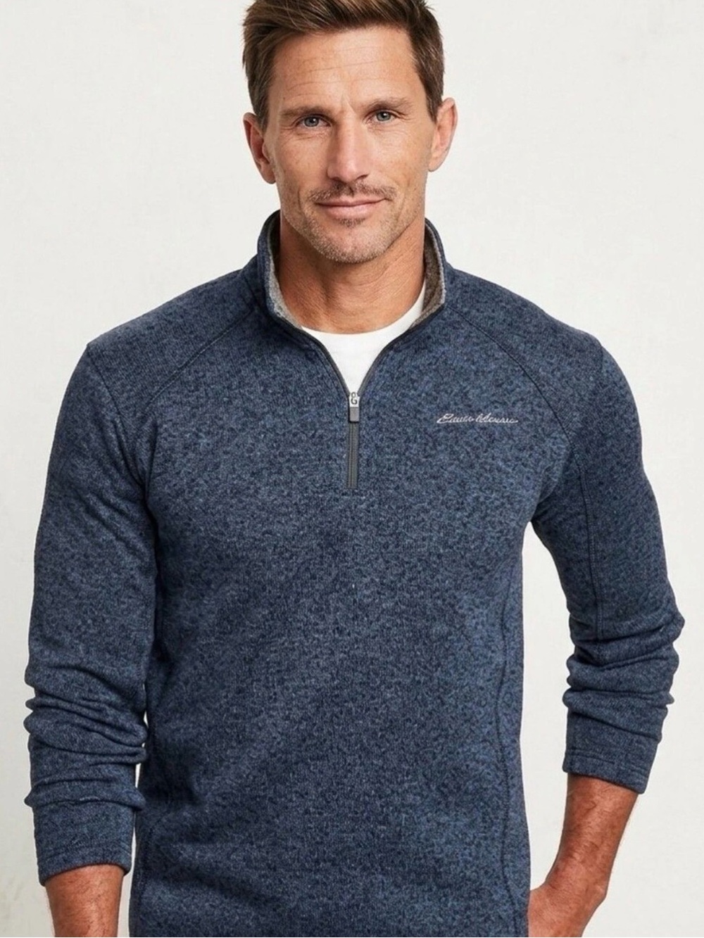 Eddie Bauer Radiator Fleece Sweater Quarter Zip Pullover Blue Heather Men XXL